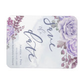 紫色の水彩フローラスクリプト日付の保存 マグネット (横)