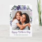 紫色の水彩フローラハッピーマザーズデイ写真 カード (正面)