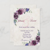 紫色の水彩フローラバジェット結婚ズ 招待状 (正面/裏面)