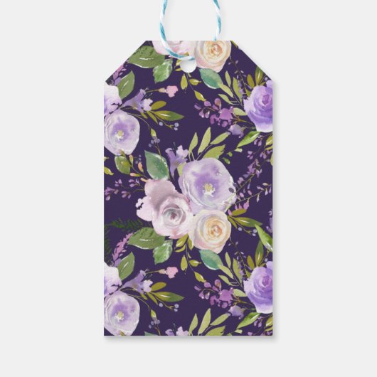 紫色の水彩フローラブライダルシャワー ギフトタグ (裏面)