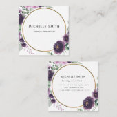 紫色の水彩フローラモダン名刺 スクエア名刺 (正面/裏面)