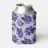 紫色の水彩フローラルパターンペリウインクル洗浄 缶クーラー (缶正面)