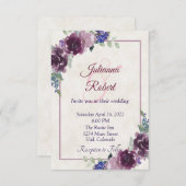紫色の水彩フローラ予算結婚式招待状 招待状 (正面/裏面)