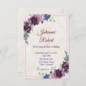 紫色の水彩フローラ予算結婚式招待状 招待状 (正面/裏面)