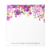 紫色の水彩フローラ名パーソナライズされた ノートパッド (正面)