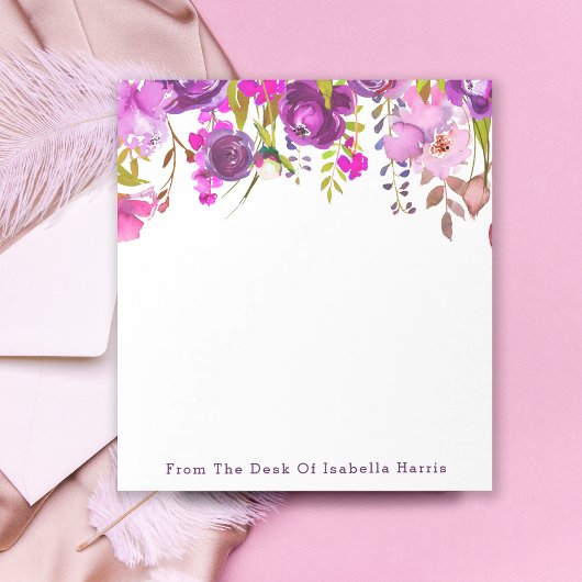 紫色の水彩フローラ名パーソナライズされた ノートパッド