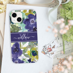 紫色の水彩フローラ名モノグラム Case-Mate iPhone 14ケース