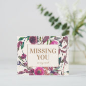 紫色の水彩フローラ恋しく思金ゴールドのユーザー ポストカード (スタンド正面)