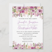 紫色の水彩フローラ結婚式招待状カード 招待状 (正面)