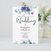 紫色の水彩フローラ結婚式招待状 招待状 (スタンド正面)