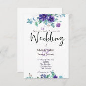 紫色の水彩フローラ結婚式招待状 招待状 (正面/裏面)