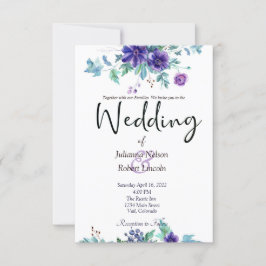 紫色の水彩フローラ結婚式招待状 招待状