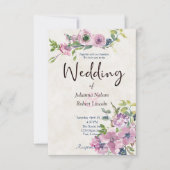 紫色の水彩フローラ結婚式招待状 招待状 (正面)
