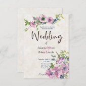 紫色の水彩フローラ結婚式招待状 招待状 (正面/裏面)