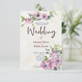 紫色の水彩フローラ結婚式招待状 招待状