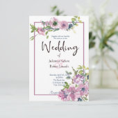 紫色の水彩フローラ結婚式招待状 招待状 (スタンド正面)