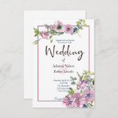 紫色の水彩フローラ結婚式招待状 招待状 (正面/裏面)
