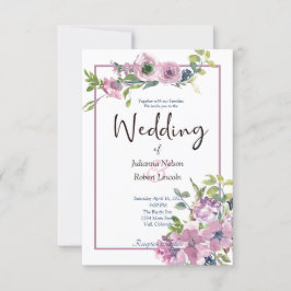 紫色の水彩フローラ結婚式招待状 招待状