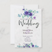紫色の水彩フローラ結婚式招待状 招待状 (正面)