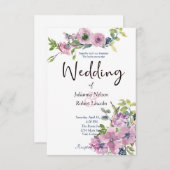 紫色の水彩フローラ結婚式招待状 招待状 (正面/裏面)