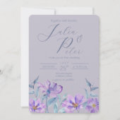 紫色の水彩フローラ結婚式招待状 招待状 (正面)