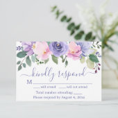 紫色の水彩フローラ結婚式RSVPカード サンキューカード (スタンド正面)