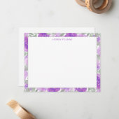 紫色の水彩フローラ縁どパーソナライズされた ノートカード (正面/裏面インサイチュ)