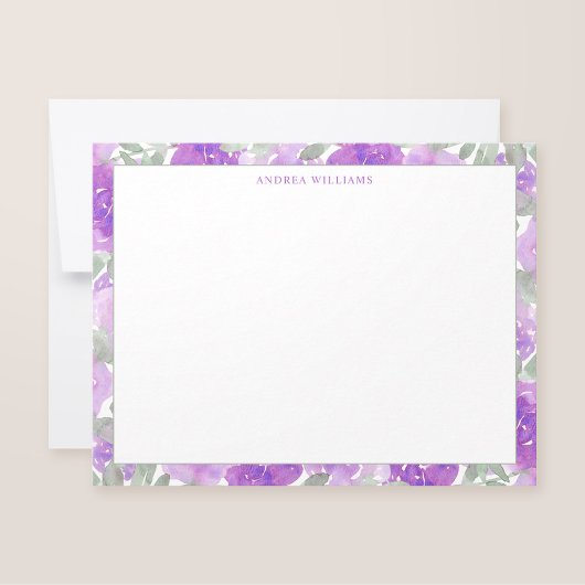 紫色の水彩フローラ縁どパーソナライズされた ノートカード