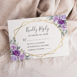 紫色の水彩フローラ金ゴールド枠（白） 出欠カード