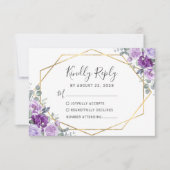 紫色の水彩フローラ金ゴールド枠（白） 出欠カード (正面)