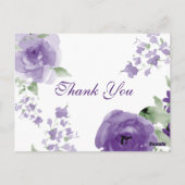 紫色の水彩フローラ、サンキューカード ポストカード (裏面)