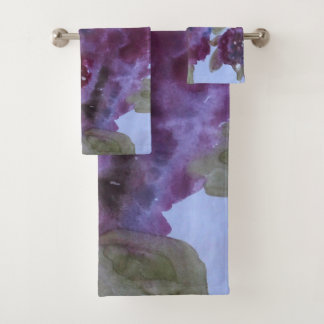 紫色の水彩フローラ バスタオルセット