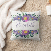 紫色の水彩フローラ パーソナライズされた クッション (ブランケット)