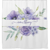 紫色の水彩フローラ パーソナライズされた シャワーカーテン (正面)