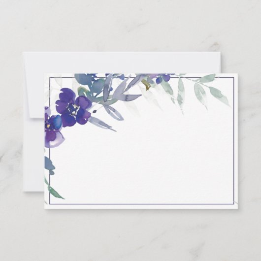 紫色の水彩フローラ パーソナライズされた ノートカード (裏面)