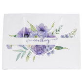 紫色の水彩フローラ パーソナライズされた ラージペーパーバッグ (正面)