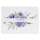 紫色の水彩フローラ パーソナライズされた ラージペーパーバッグ (裏面)