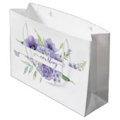 紫色の水彩フローラ パーソナライズされた ラージペーパーバッグ (裏面アングル)