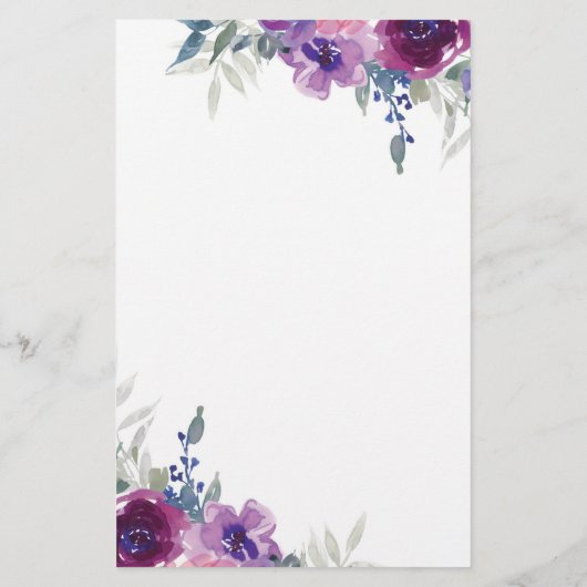 紫色の水彩フローラ パーソナライズされた 便箋 (裏面)