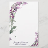 紫色の水彩フローラ パーソナライズされた 便箋 (正面)