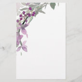 紫色の水彩フローラ パーソナライズされた 便箋 (裏面)