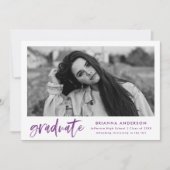 紫色の水彩ブラシスクリプト写真の卒業 案内状 (正面)