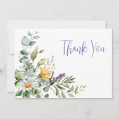 紫色の水彩ワイルドフラワー サンキューカード (正面)