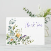 紫色の水彩ワイルドフラワー サンキューカード (スタンド正面)