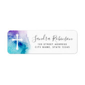 紫色の水彩及びクロスバプテスマの交わり ラベル (正面)