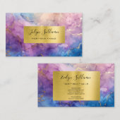 紫色の水彩及びフェイク金ゴールド箔 名刺 (正面/裏面)