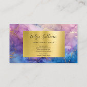 紫色の水彩及びフェイク金ゴールド箔 名刺 (裏面)