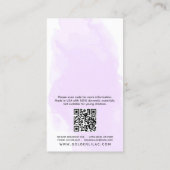 紫色の水彩及び金ゴールドイヤリングジュエリーディスプレイ 名刺 (裏面)