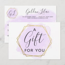 紫色の水彩及び金ゴールドギフト証明書カード 招待状
