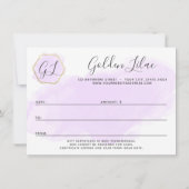 紫色の水彩及び金ゴールドギフト証明書カード 招待状 (裏面)